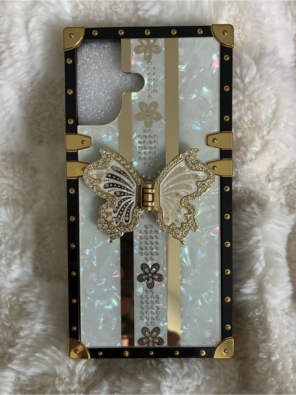 Glamour Luxury Bling Pearl Butterfly Foldable Kickstand Case iPhone 16 NEW NIP